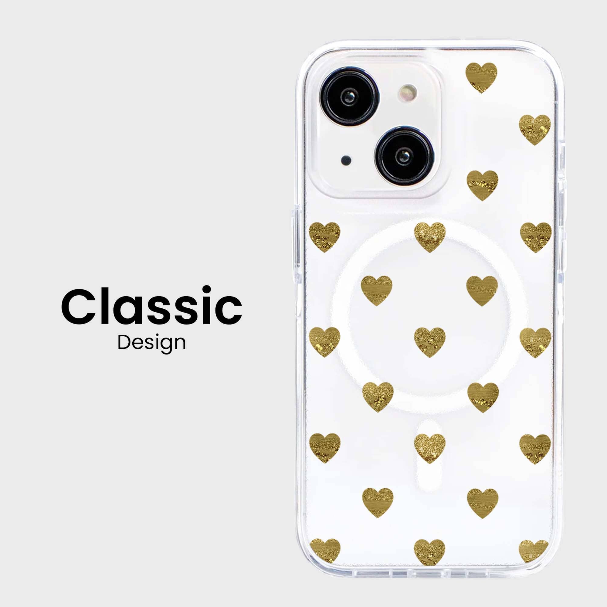 MagSafe iPhone 15 Gold Plum Heart Clear Case