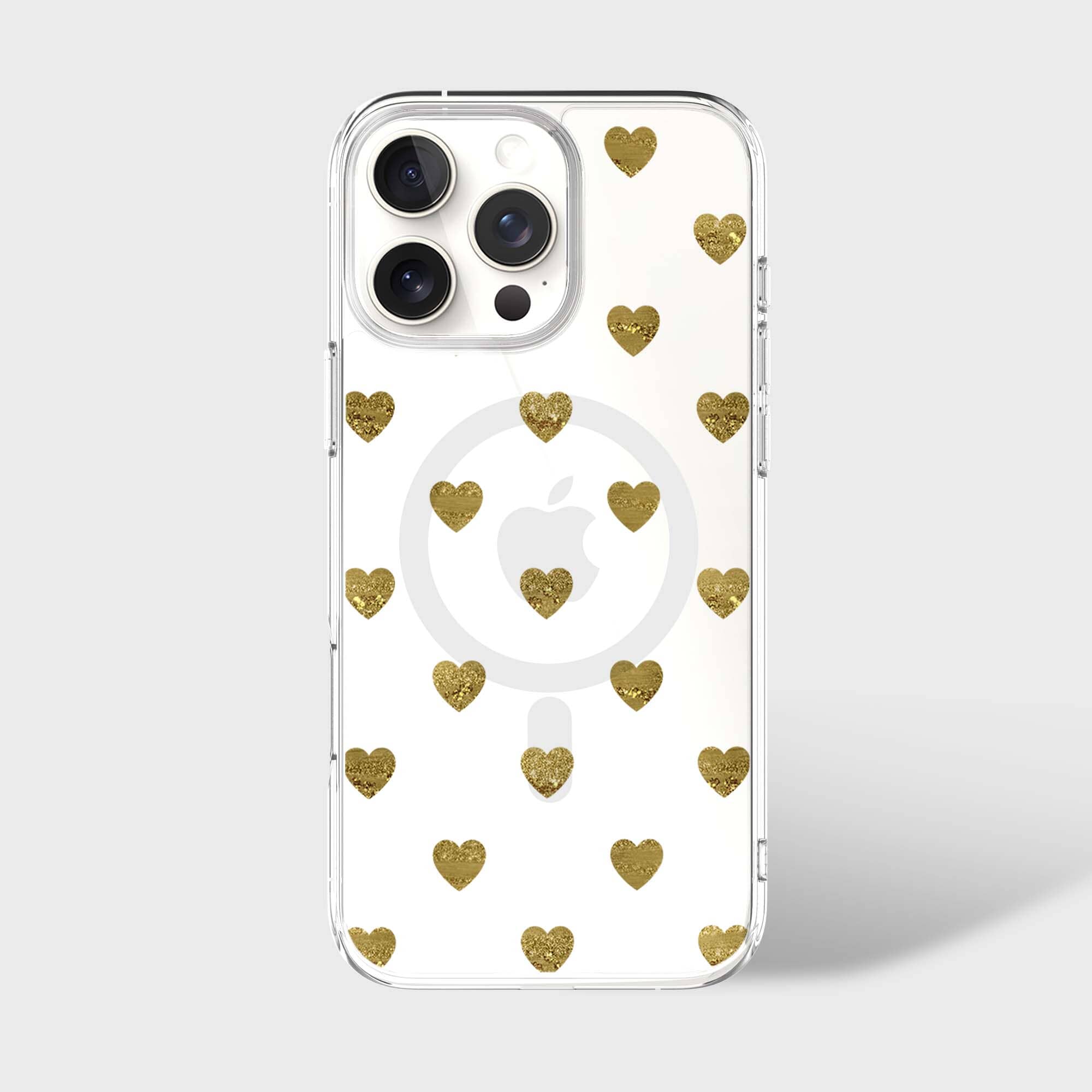 MagSafe iPhone 16 Pro Gold Plum Heart Clear Case