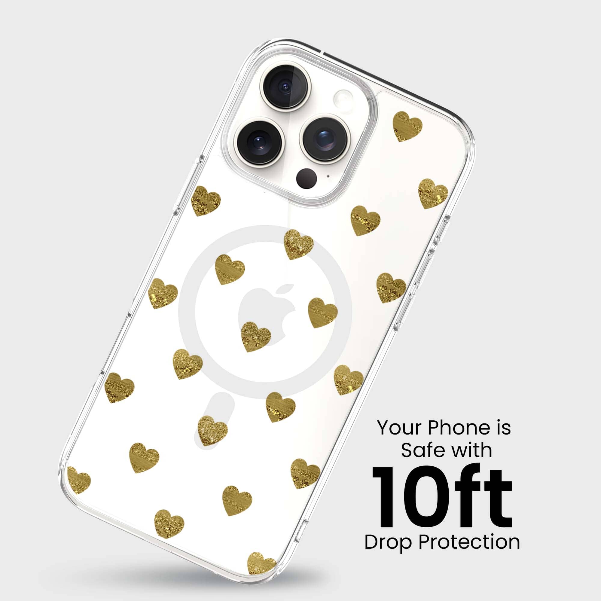 MagSafe iPhone 16 Pro Gold Plum Heart Clear Case