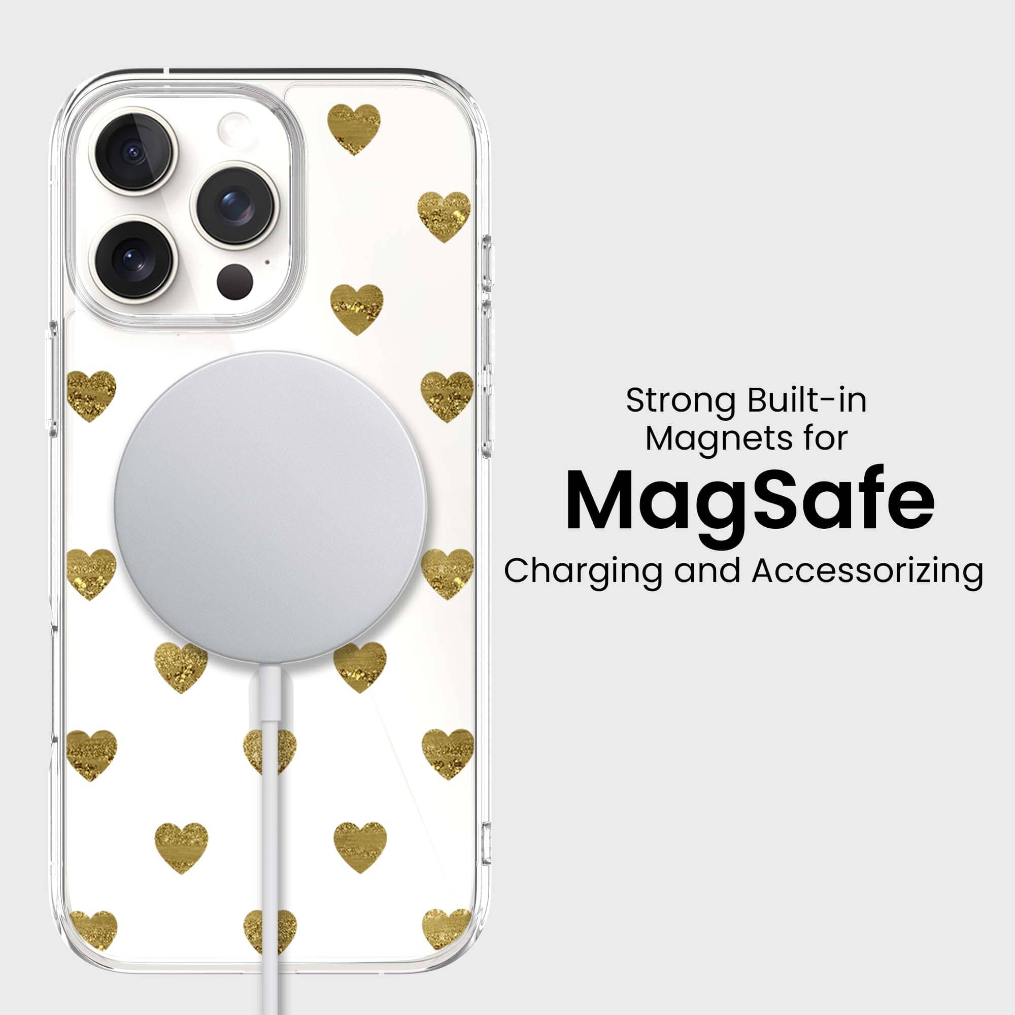 MagSafe iPhone 16 Pro Max Gold Plum Heart Clear Case