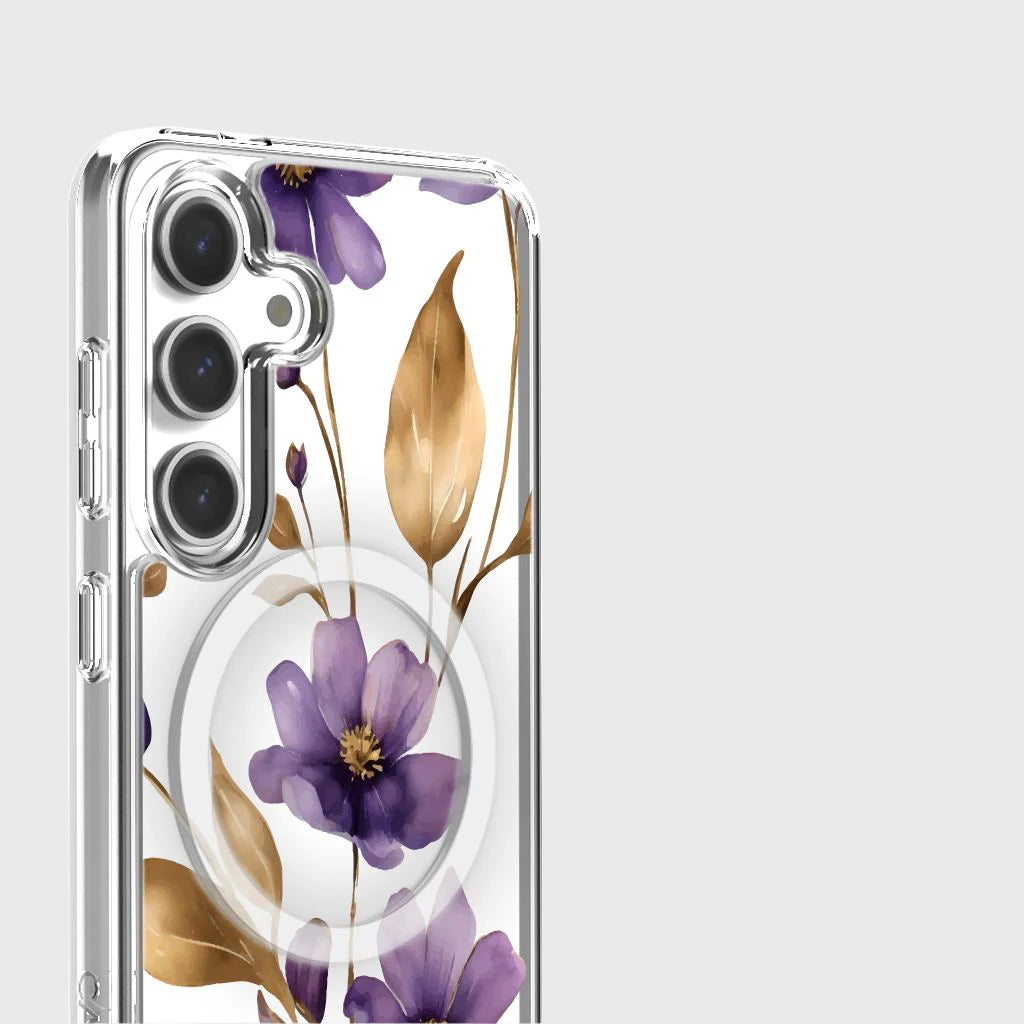 Samsung Galaxy S24 Clear Design Case - Purple Wildflower