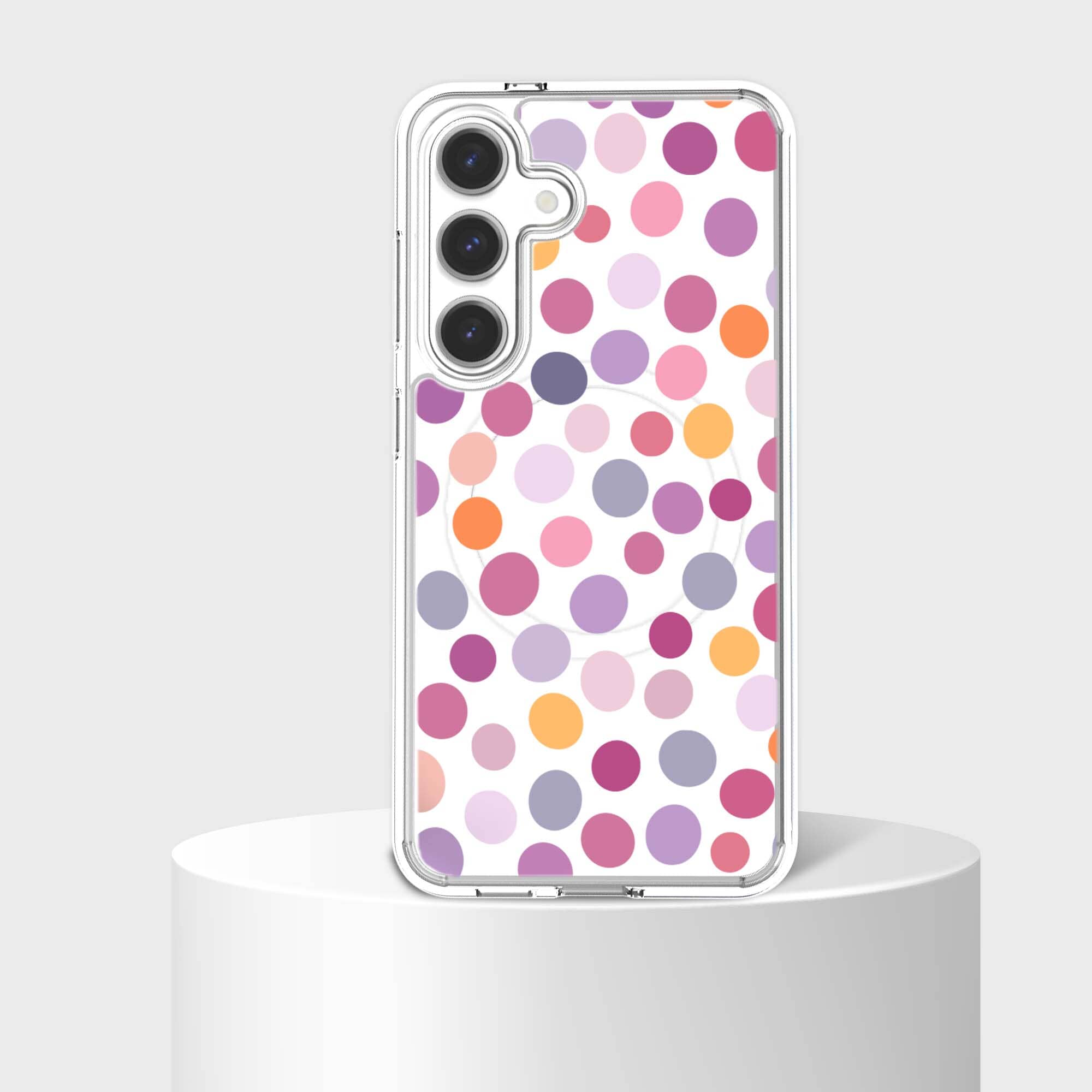 Samsung Galaxy S24 Purple Polka Dots Clear Case