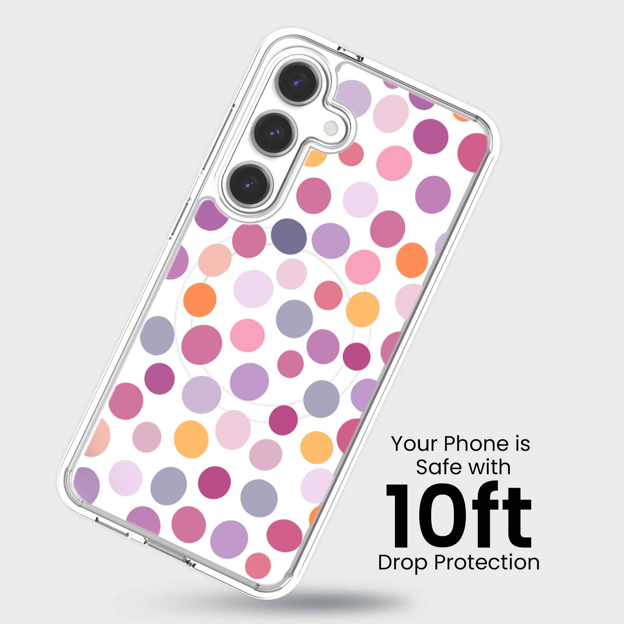 Samsung Galaxy S25 Purple Polka Dots Clear Case