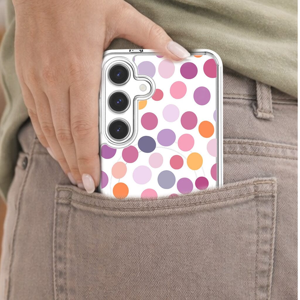 Samsung Galaxy S25 Purple Polka Dots Clear Case