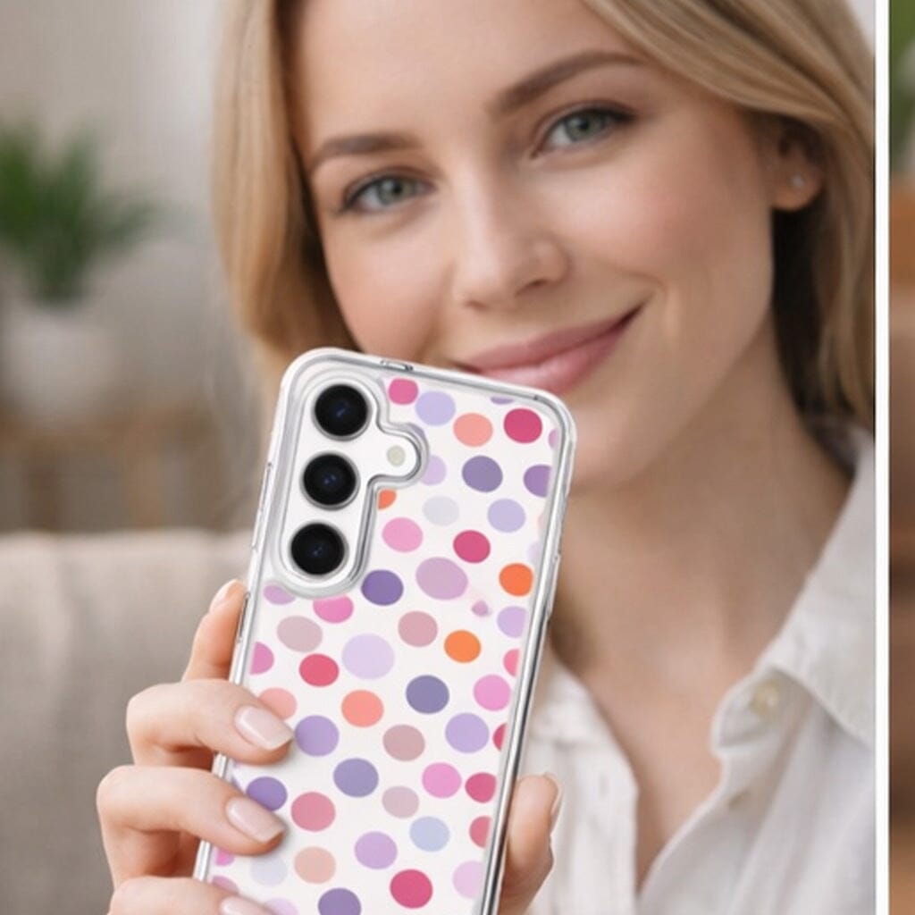 Samsung Galaxy S25 Purple Polka Dots Clear Case