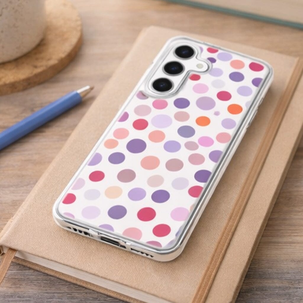 Samsung Galaxy S25 Purple Polka Dots Clear Case