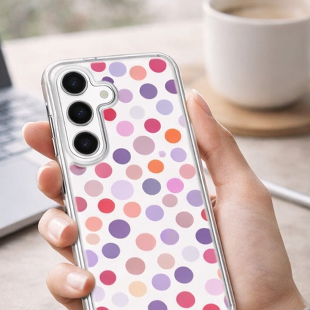 Samsung Galaxy S25 Purple Polka Dots Clear Case