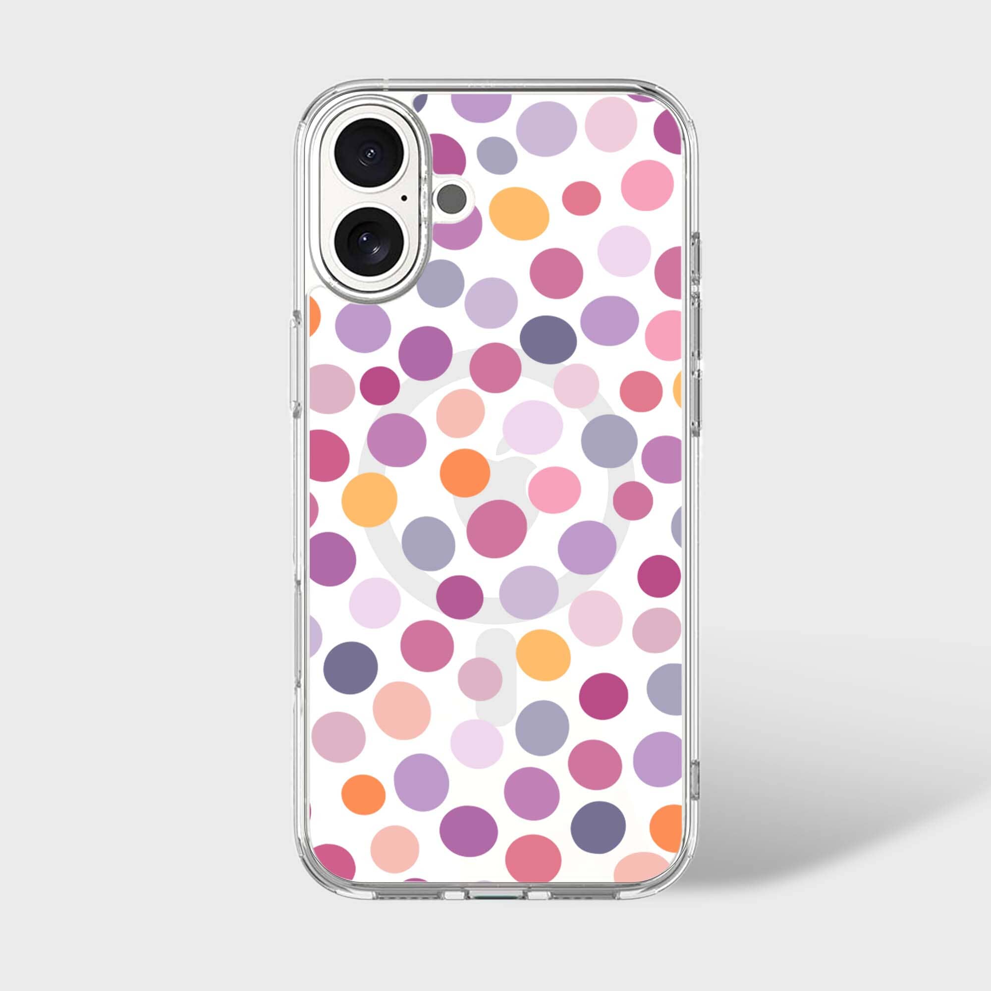 MagSafe iPhone 16 Purple Polka Dots Clear Case