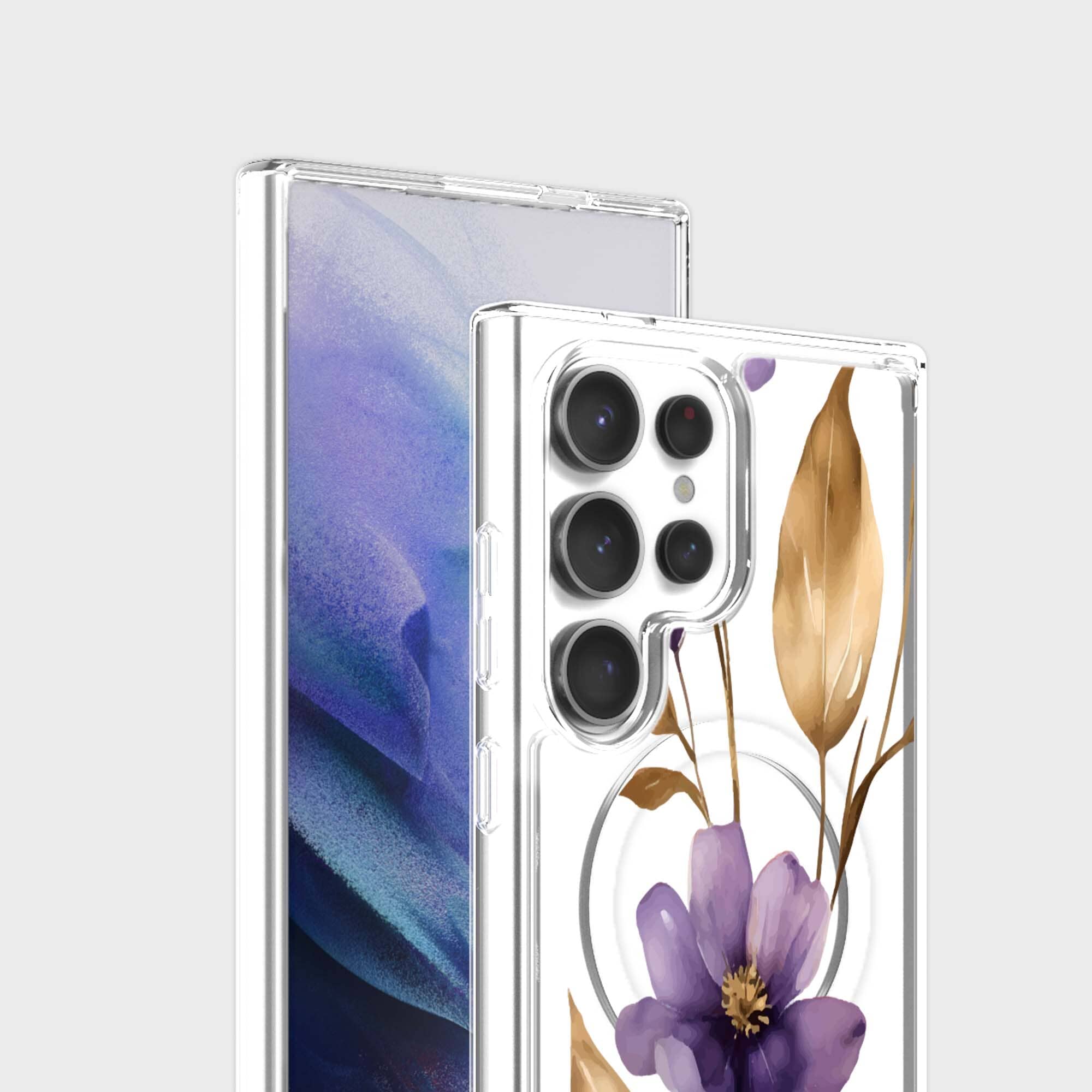 Samsung Galaxy S24 Ultra Clear Design Case - Purple Wildflower