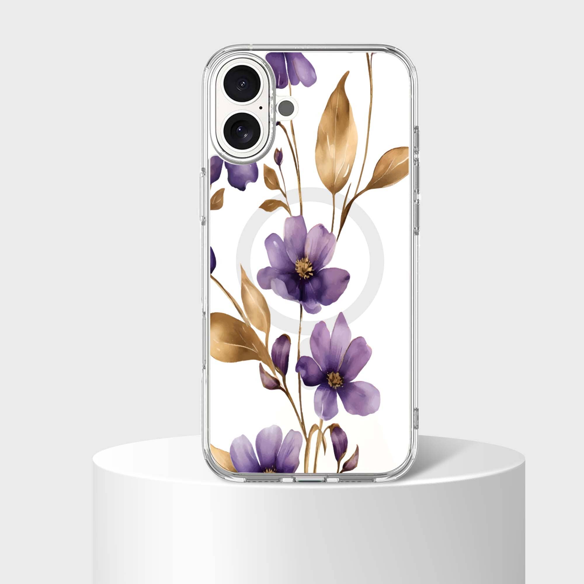 MagSafe iPhone 16 Purple Wildflower Clear Case