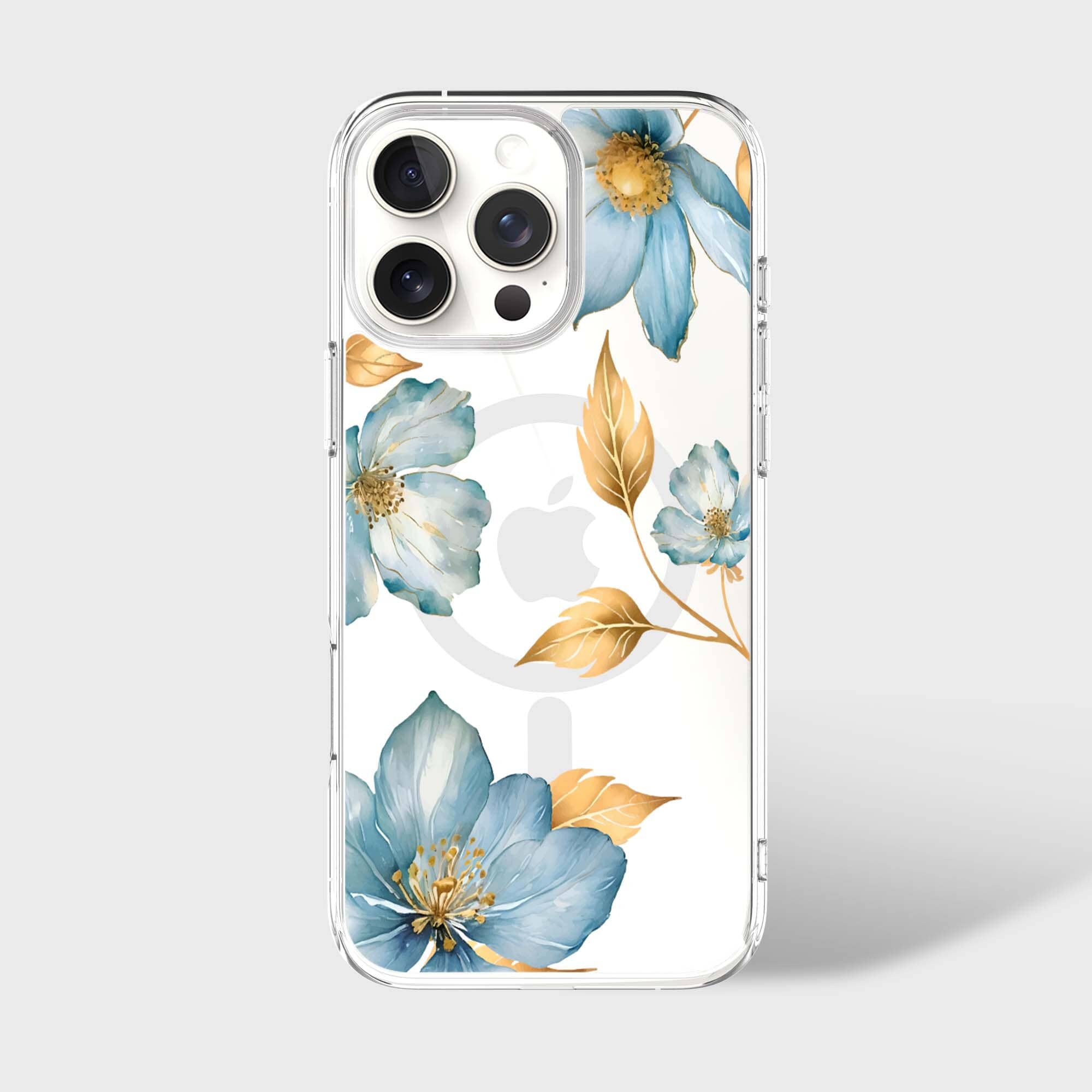 MagSafe iPhone 16 Pro Max Blue Wildflower Clear Case | 10‑ft Drop