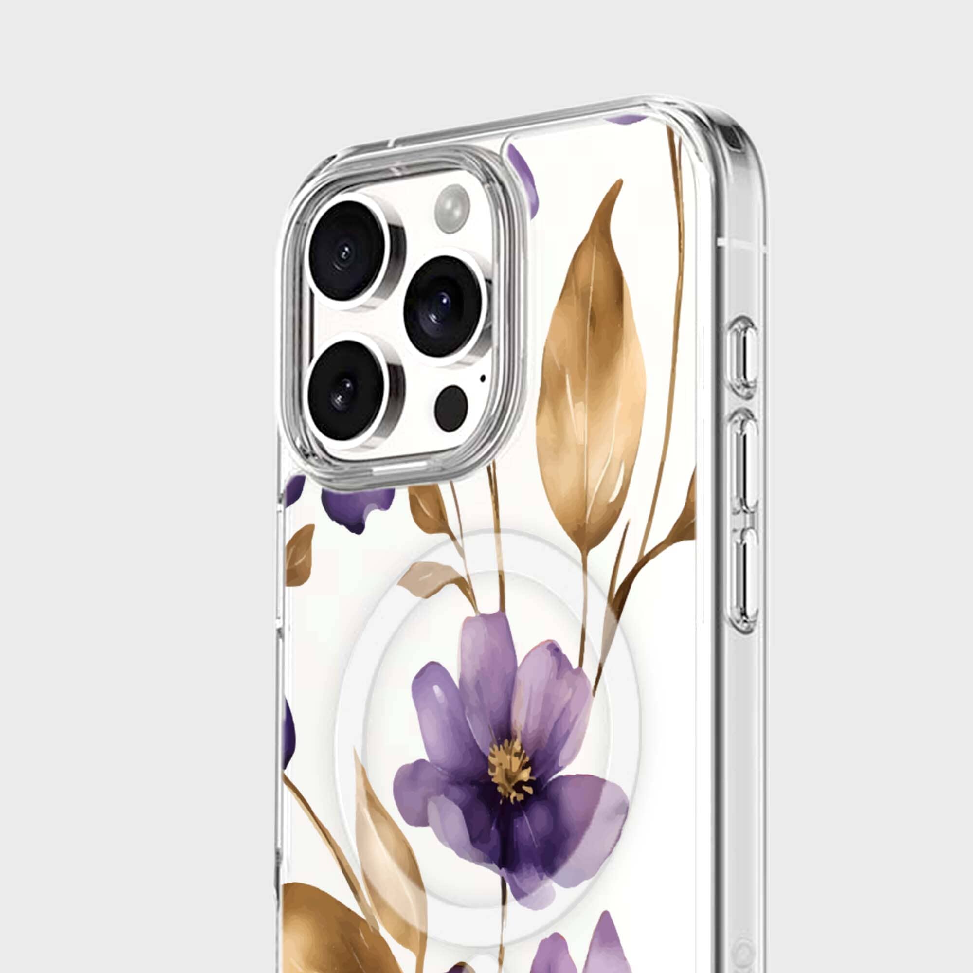 MagSafe iPhone 16 Pro Max Purple Wildflower Clear Case