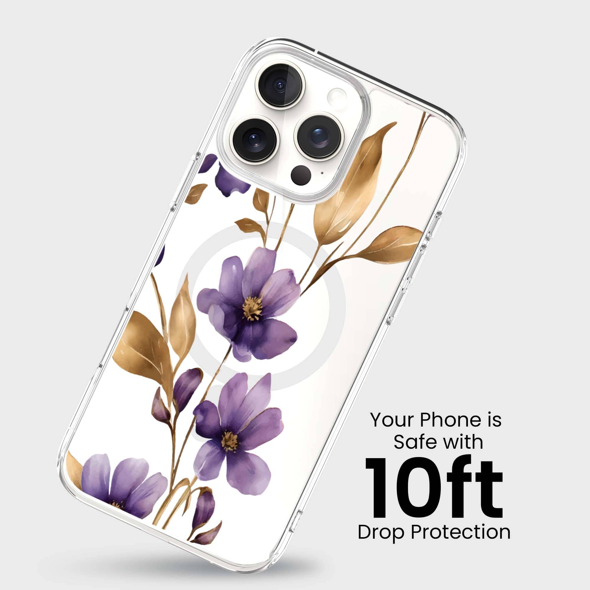 MagSafe iPhone 16 Pro Max Purple Wildflower Clear Case
