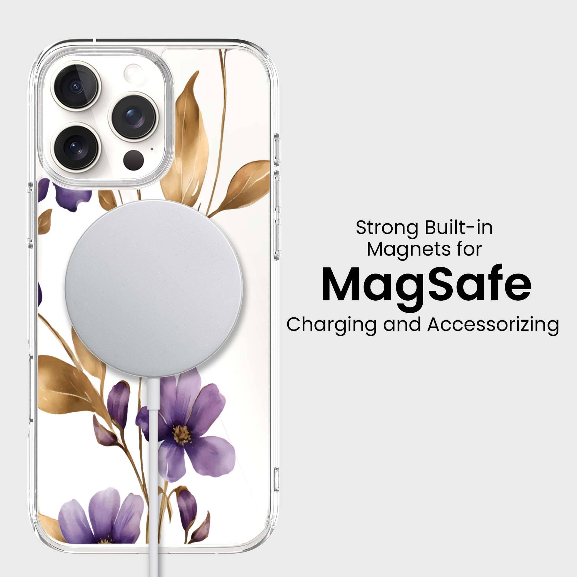 MagSafe iPhone 16 Pro Max Purple Wildflower Clear Case