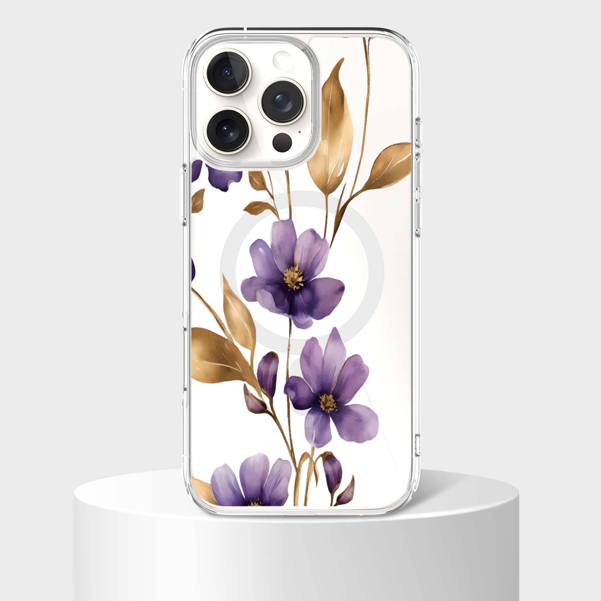 MagSafe iPhone 16 Pro Max Purple Wildflower Clear Case