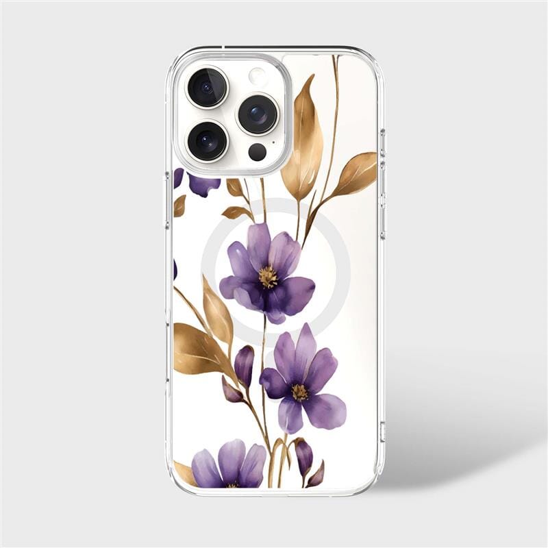 MagSafe iPhone 16 Pro Max Purple Wildflower Clear Case