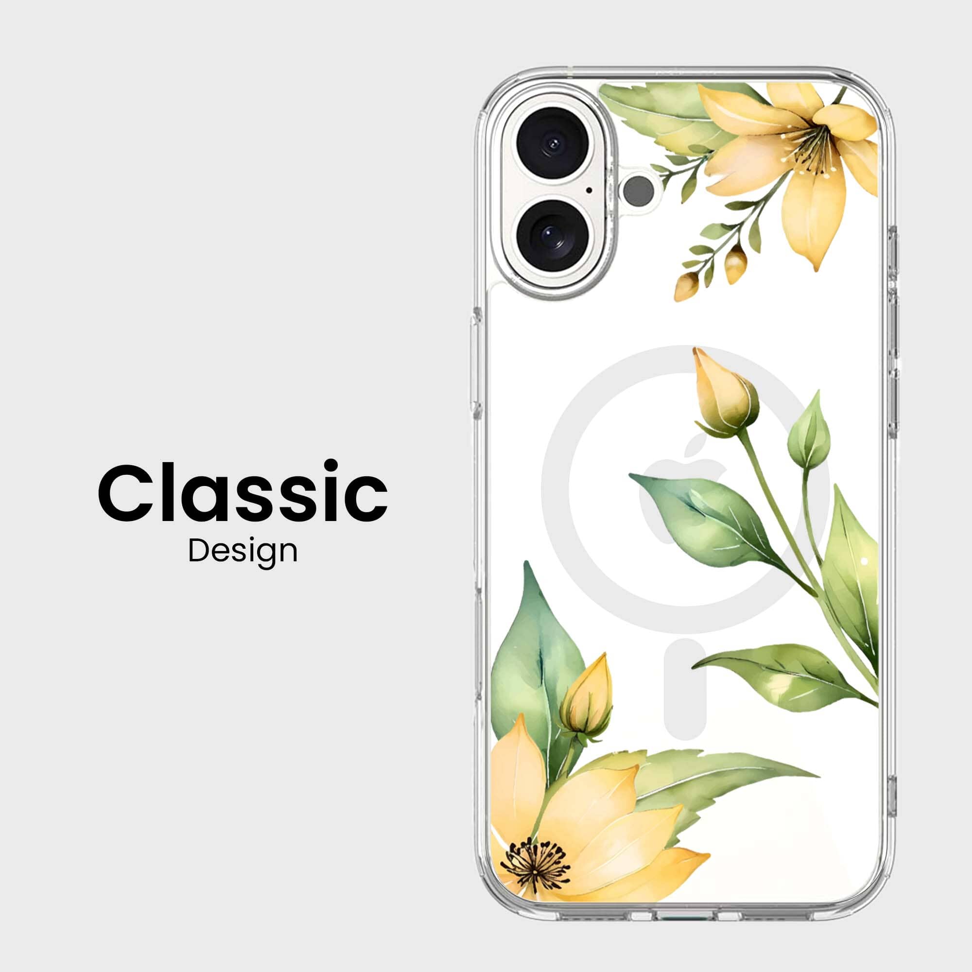 MagSafe iPhone 16 Yellow Wildflower Clear Case