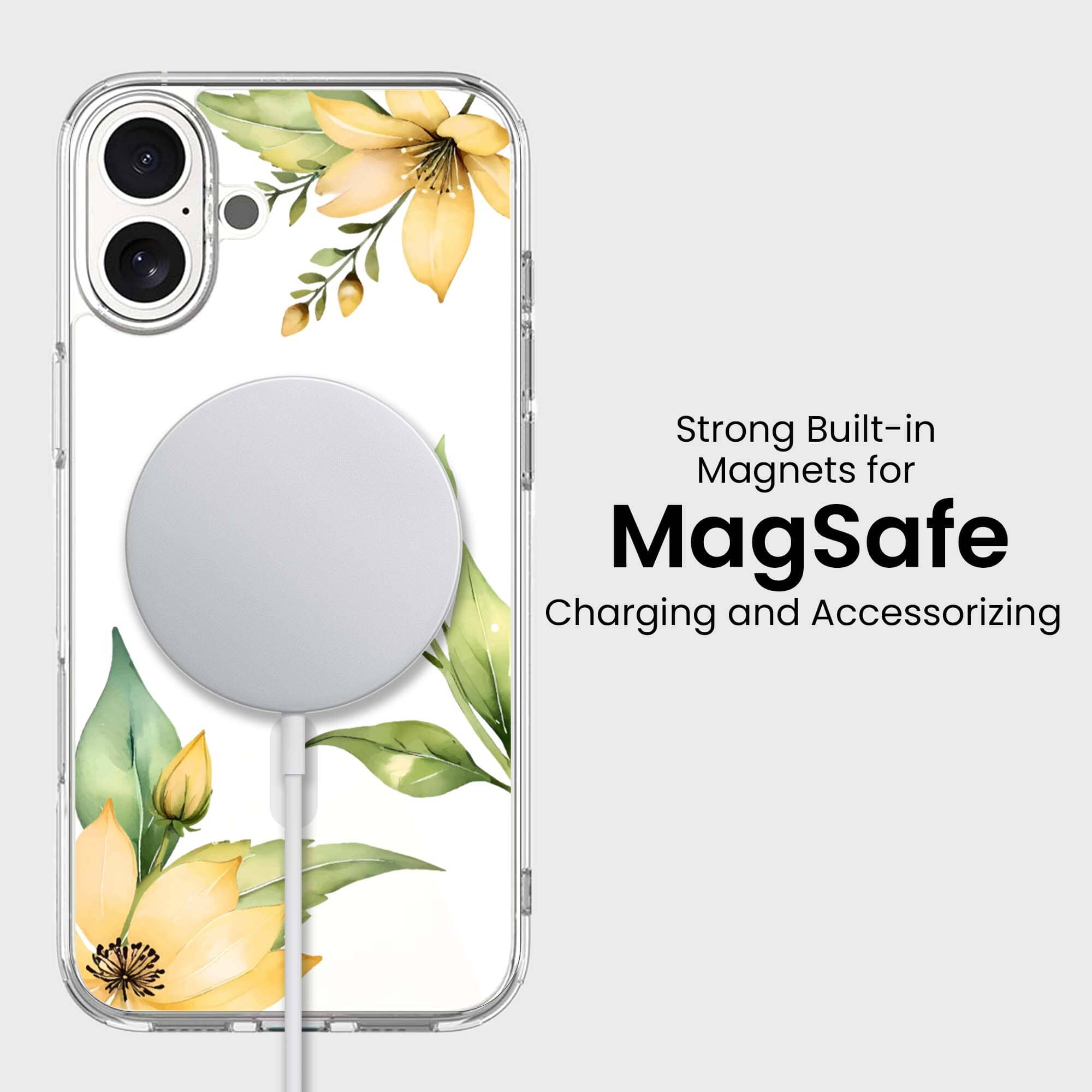 MagSafe iPhone 16 Yellow Wildflower Clear Case