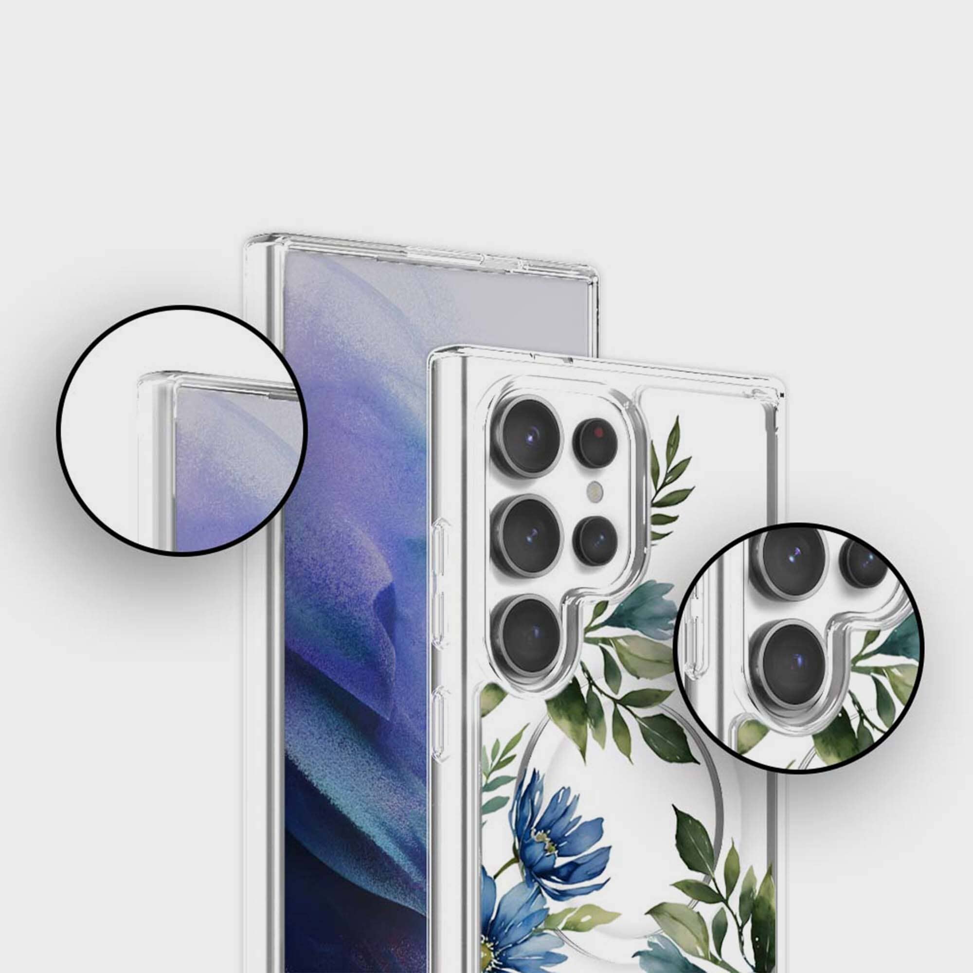 Samsung Galaxy S25 Ultra Blue Floral Clear Case