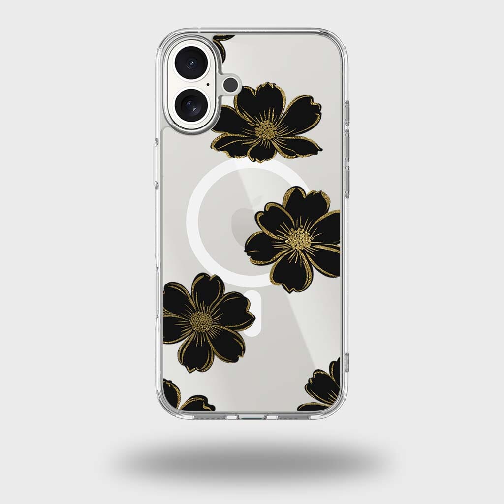 MagSafe iPhone 17 Black Flower Clear Case