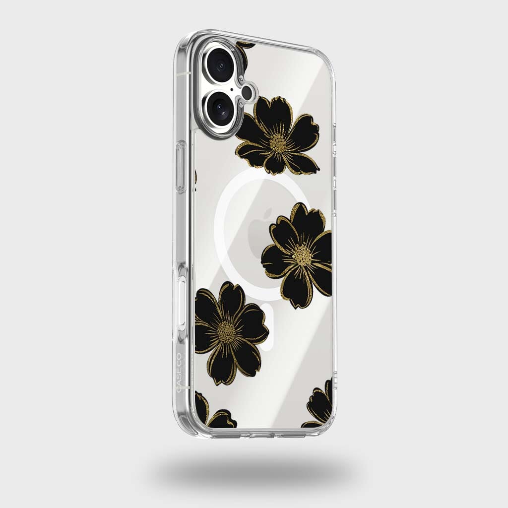 MagSafe iPhone 17 Black Flower Clear Case