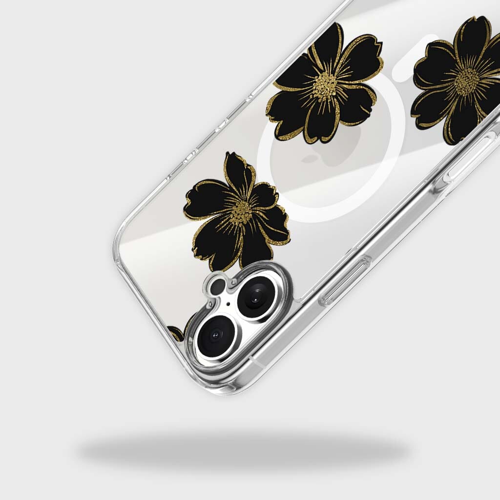 MagSafe iPhone 17 Black Flower Clear Case