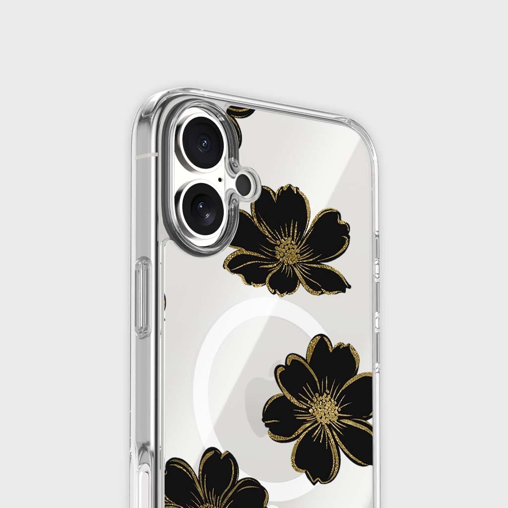 MagSafe iPhone 17 Black Flower Clear Case