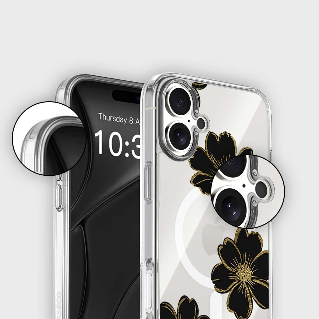MagSafe iPhone 17 Black Flower Clear Case