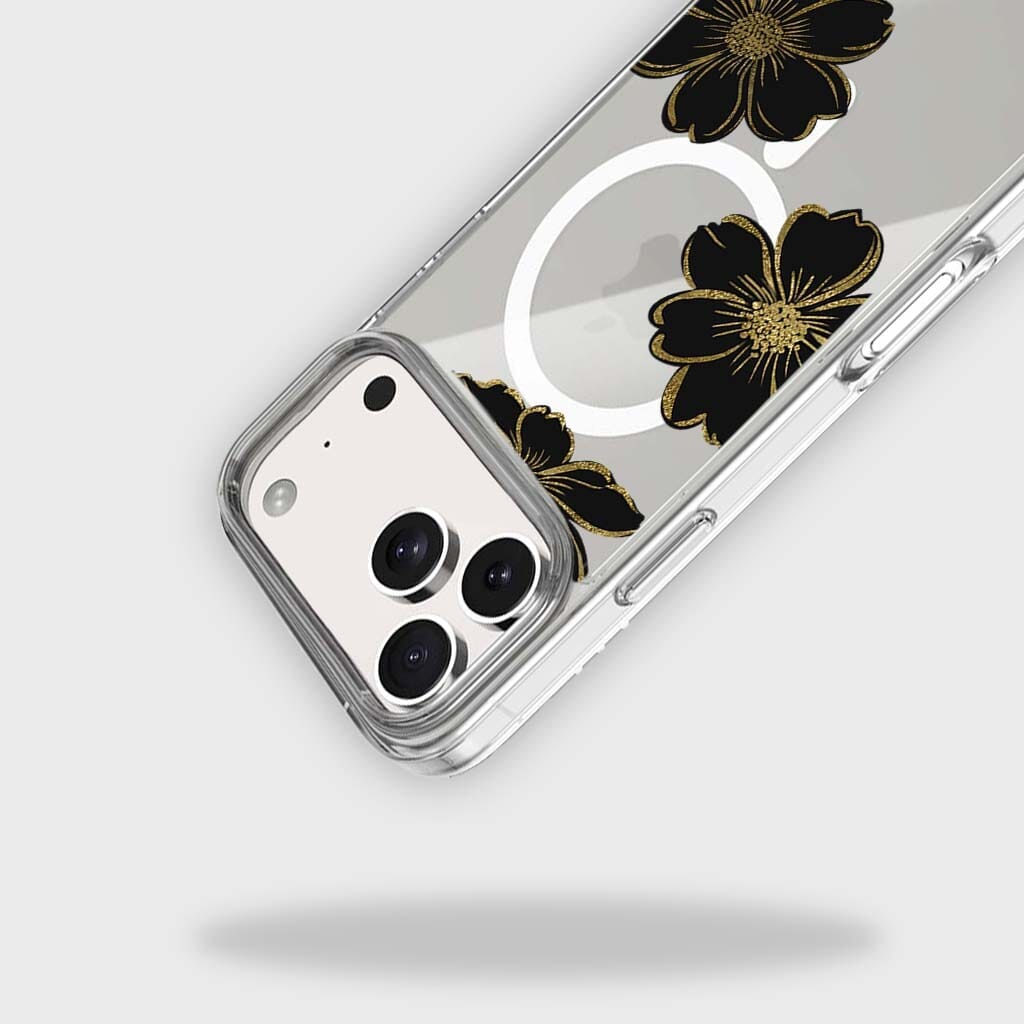 MagSafe iPhone 17 Pro Black Flower Clear Case