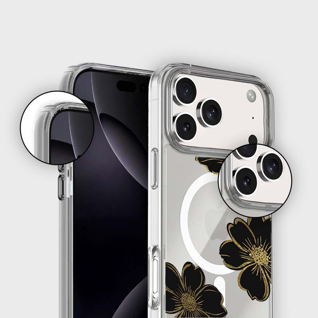 MagSafe iPhone 17 Pro Max  Black Flower Clear Case