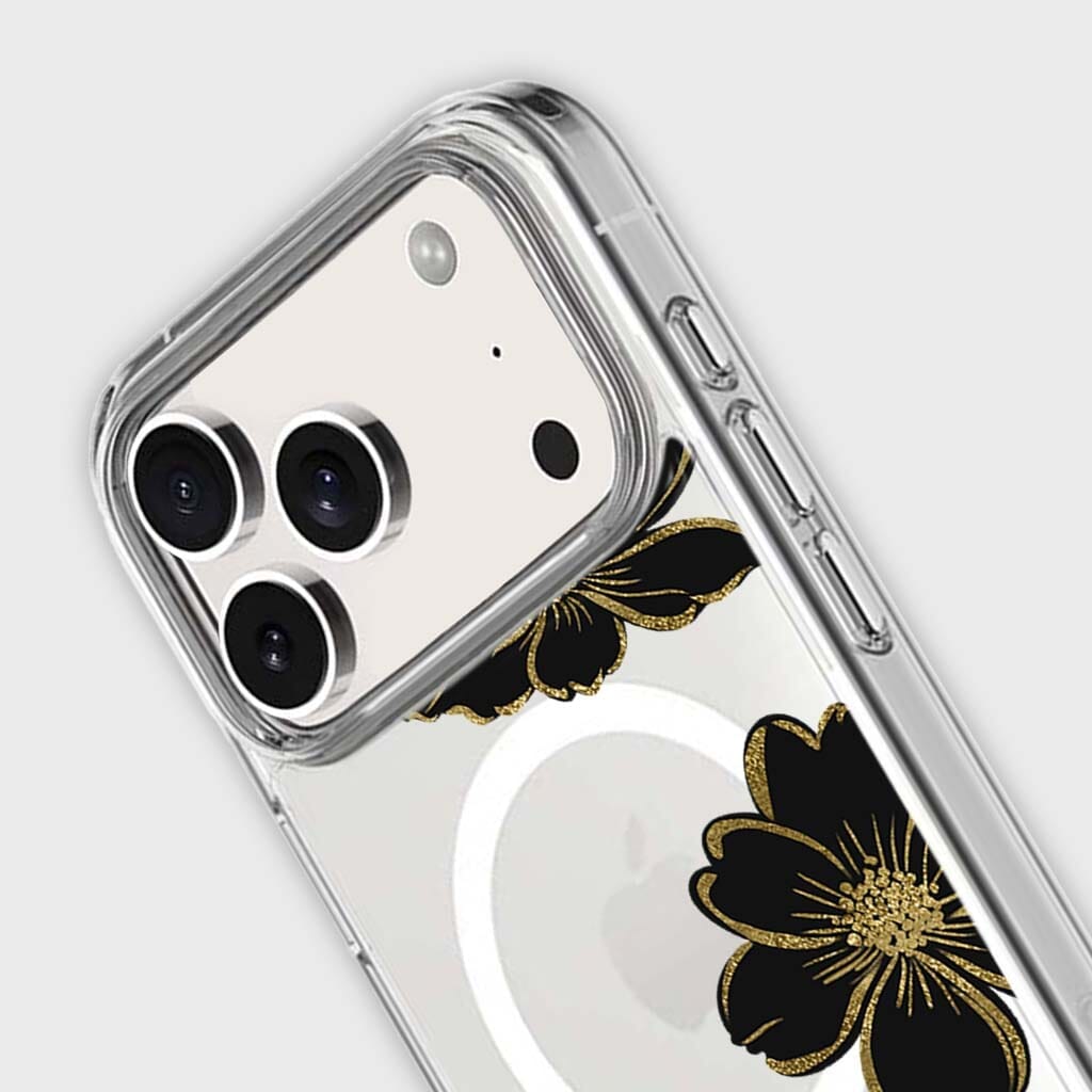 MagSafe iPhone 17 Pro Max  Black Flower Clear Case