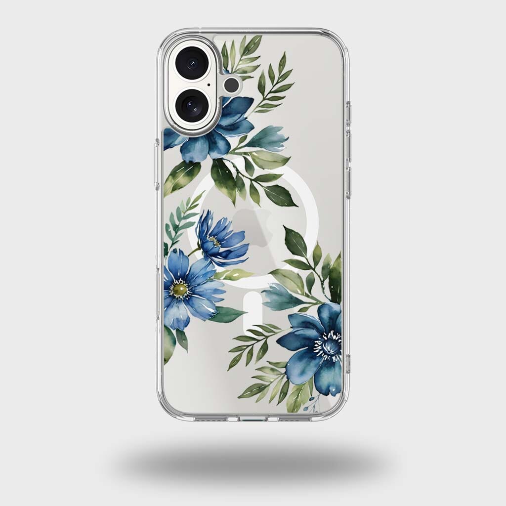 MagSafe iPhone 17 Blue Floral Clear Case