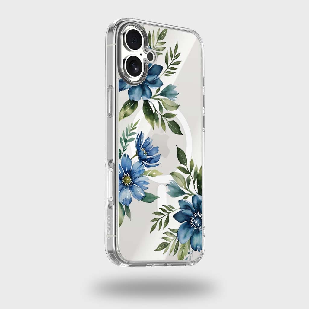MagSafe iPhone 17 Blue Floral Clear Case