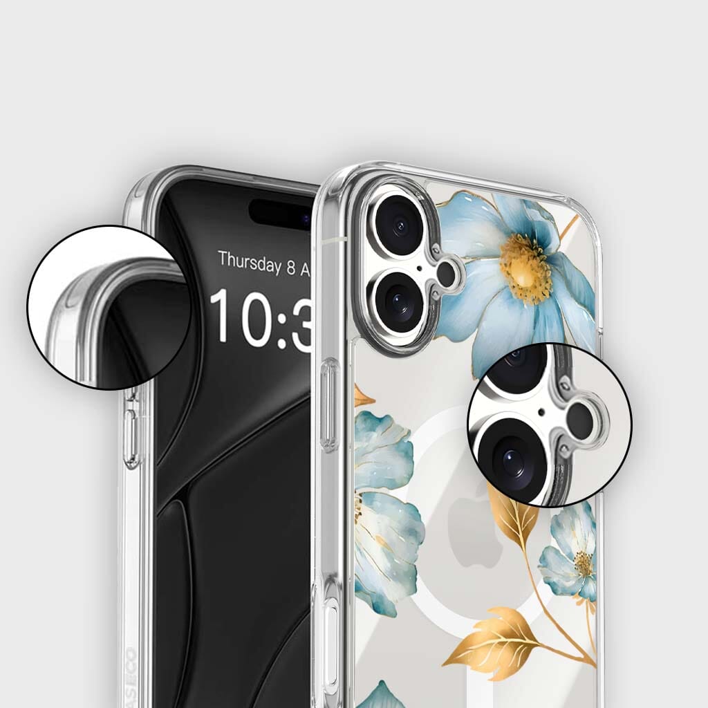 MagSafe iPhone 17 Blue Wildflower Clear Case
