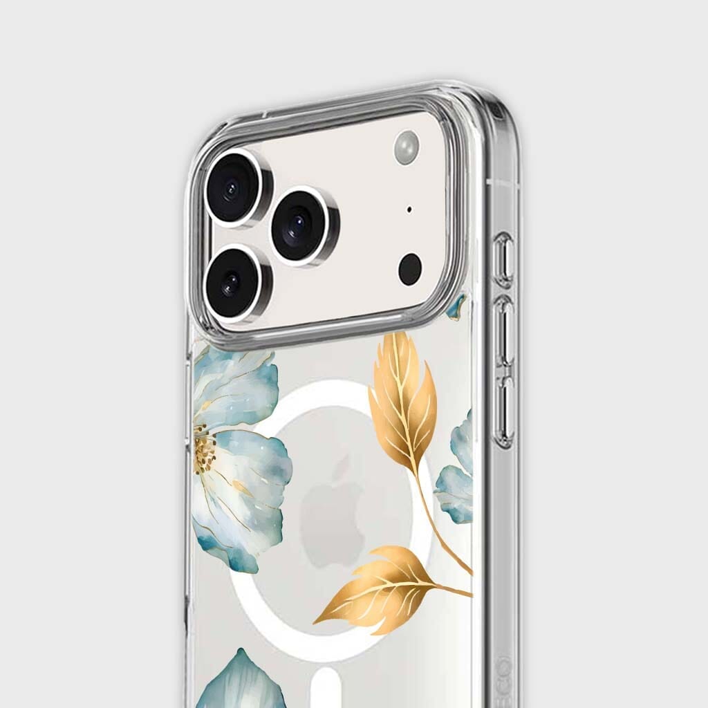 MagSafe iPhone 17 Pro Blue Wildflower Clear Case