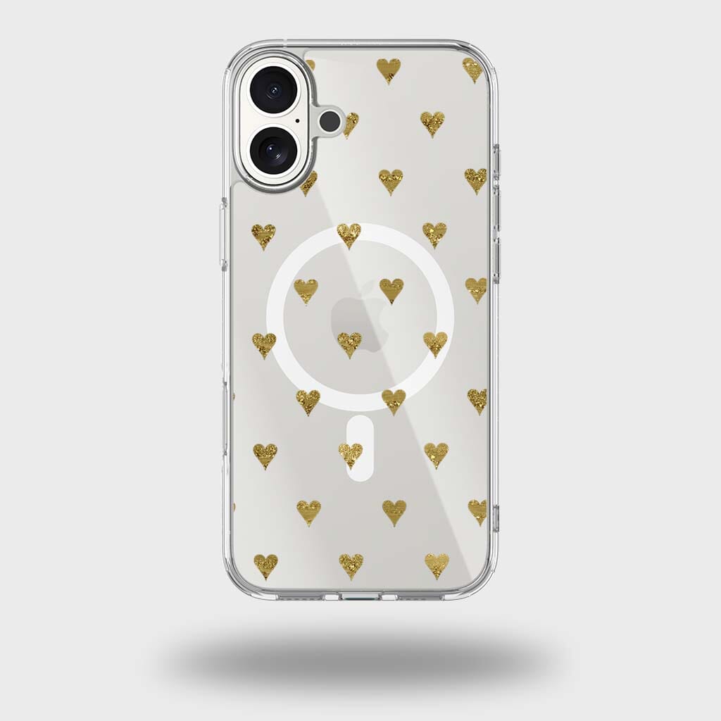 MagSafe iPhone 17 Gold Hearts Clear Case
