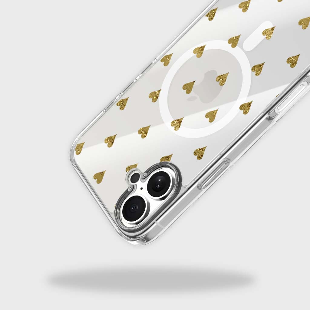 MagSafe iPhone 17 Gold Hearts Clear Case
