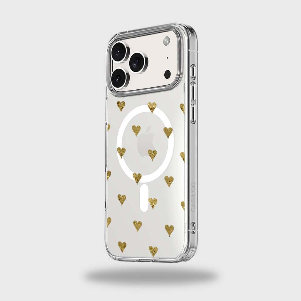 MagSafe iPhone 17 Pro Gold Hearts Clear Case