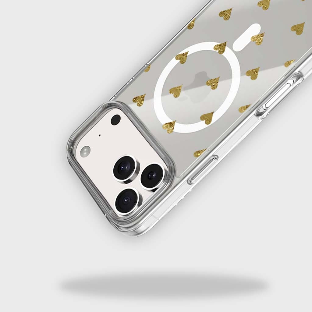 MagSafe iPhone 17 Pro Gold Hearts Clear Case
