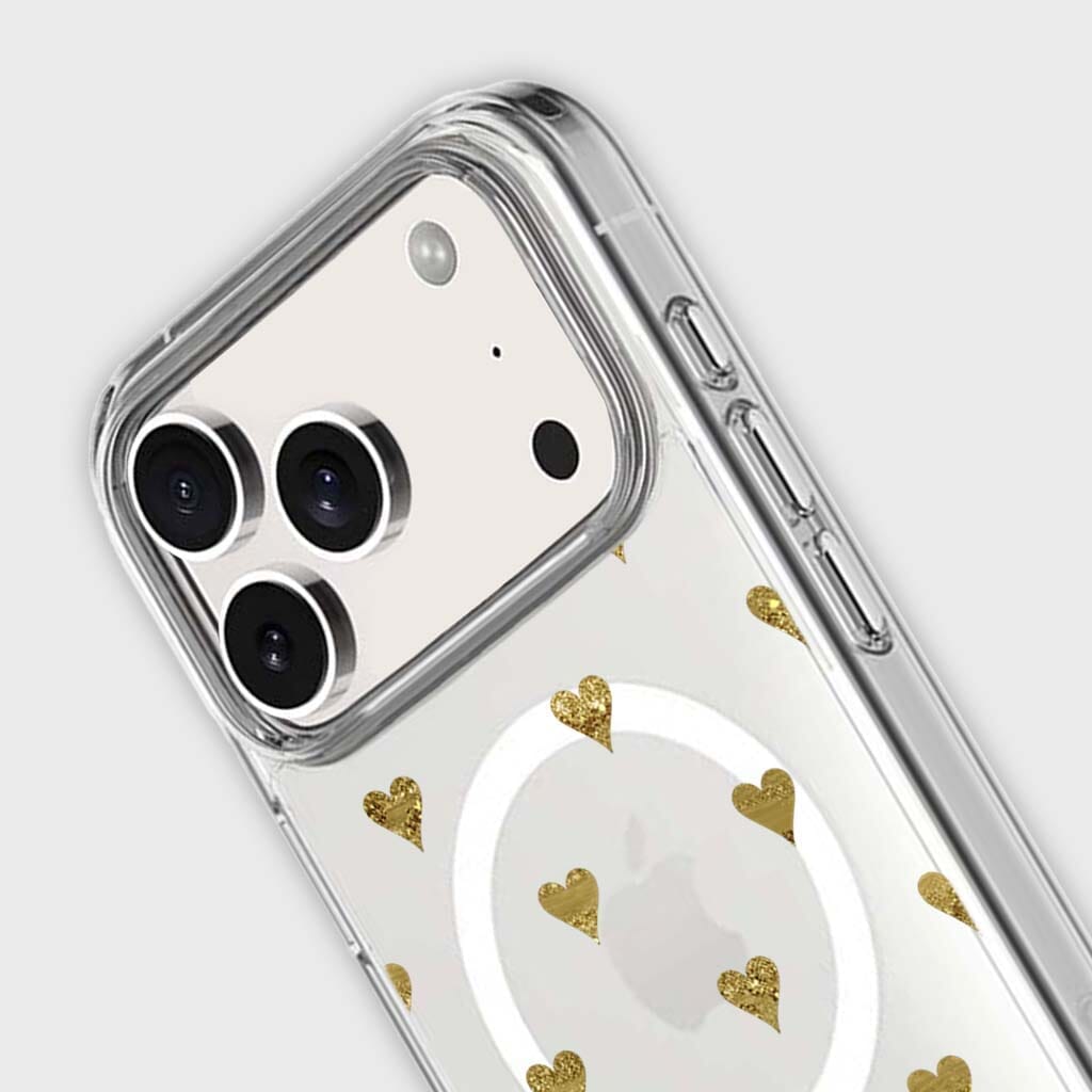 iPhone 17 Pro Max Gold Hearts Clear Case With MagSafe
