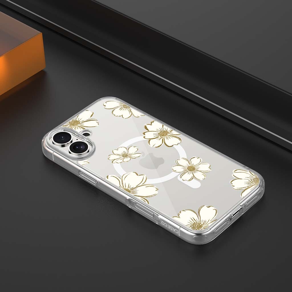 MagSafe iPhone 17 Gold Flower Clear Case