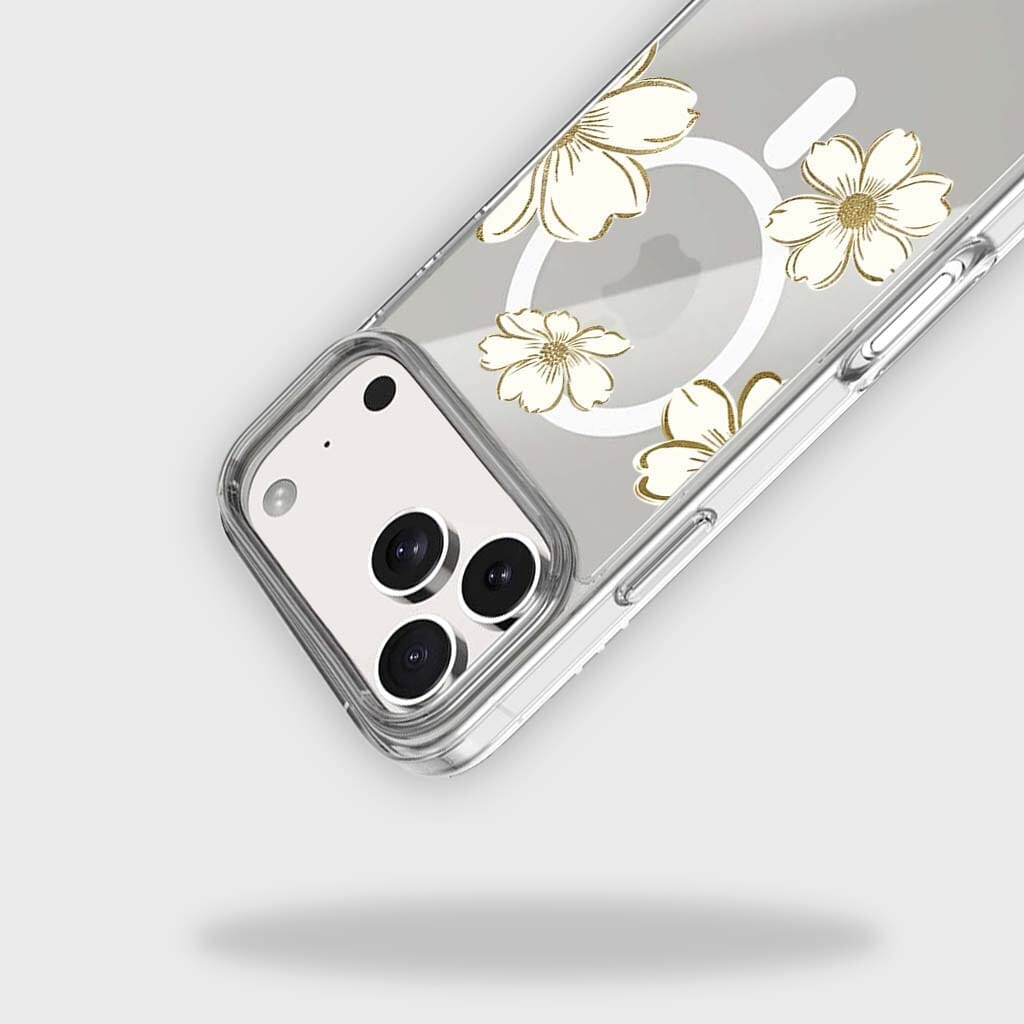 MagSafe iPhone 17 Pro Gold Flower Clear Case