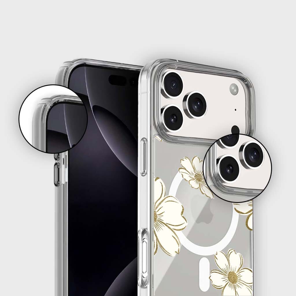 MagSafe iPhone 17 Pro Gold Flower Clear Case