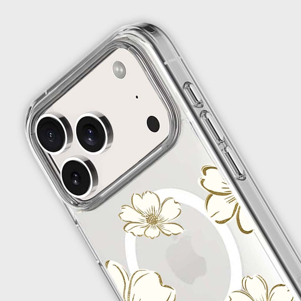 MagSafe iPhone 17 Pro Gold Flower Clear Case