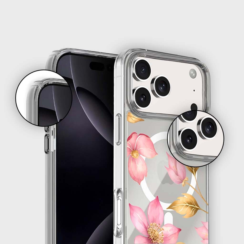 iPhone 17 Pro Max Pink Wildflower Clear Case With MagSafe