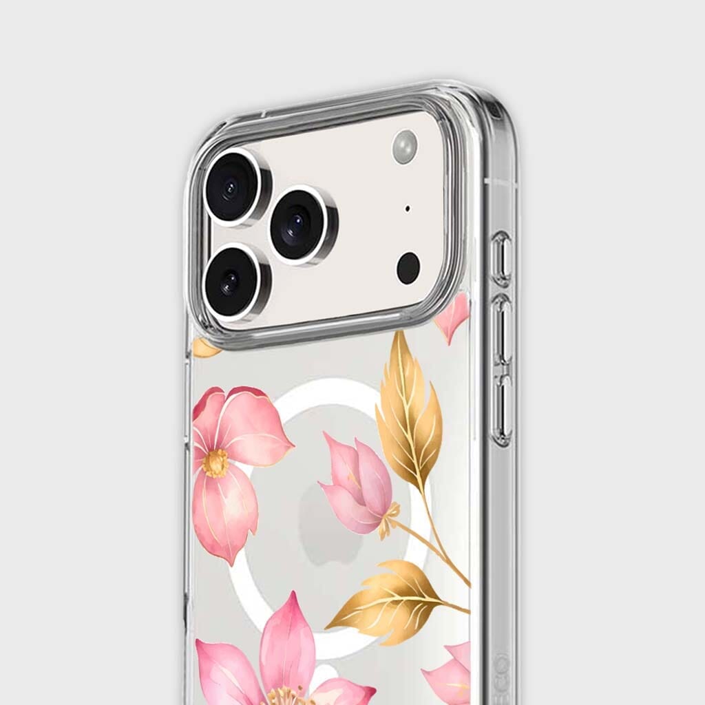 iPhone 17 Pro Max Pink Wildflower Clear Case With MagSafe