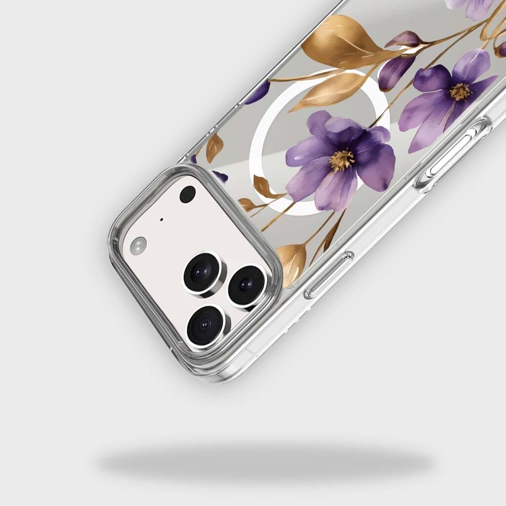 MagSafe iPhone 17 Pro Purple Wildflower Clear Case
