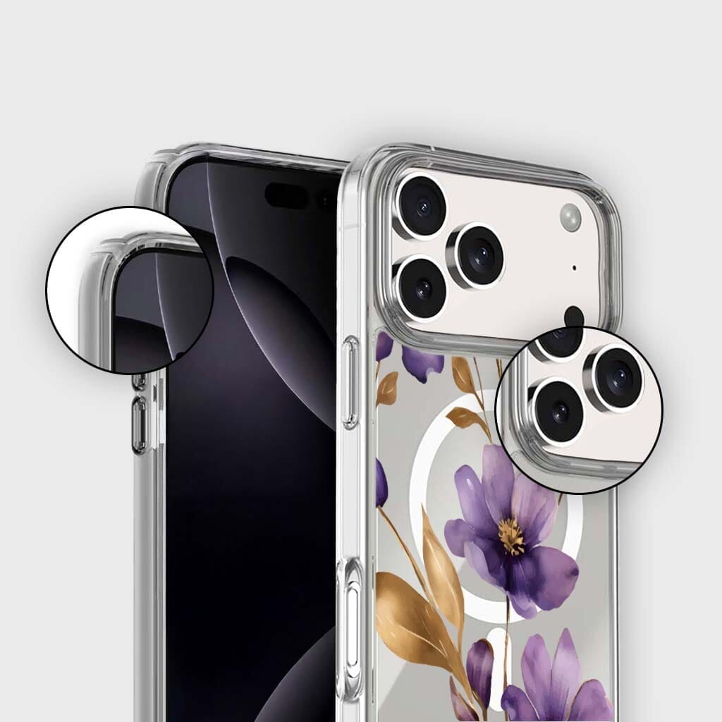 MagSafe iPhone 17 Pro Max Purple Wildflower Clear Case