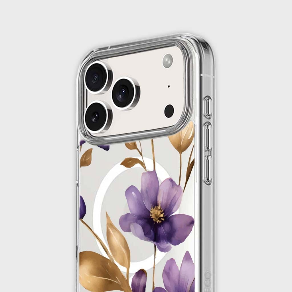 MagSafe iPhone 17 Pro Max Purple Wildflower Clear Case