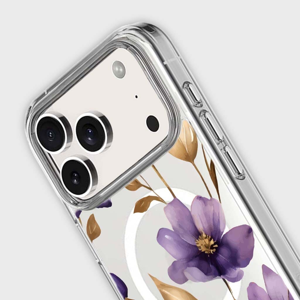 MagSafe iPhone 17 Pro Max Purple Wildflower Clear Case